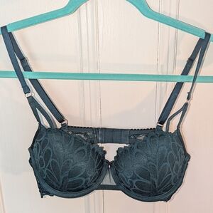 Elegant Lace Underwire Bra - Dark Green